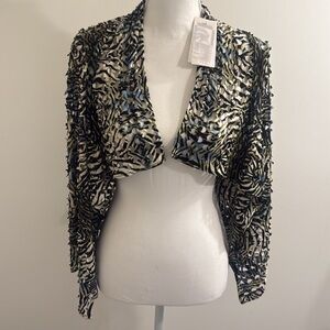 ALBERTO MAKALI Animal Print Eyelet Open Front Draped Cardigan Women Size Small